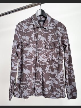 AllSaints Ordnance Grey Camo Zip Utility Shacket Slim Fit L Gorpcore